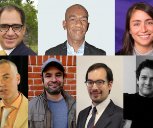 Photo grid with  7 headshots of  people in story