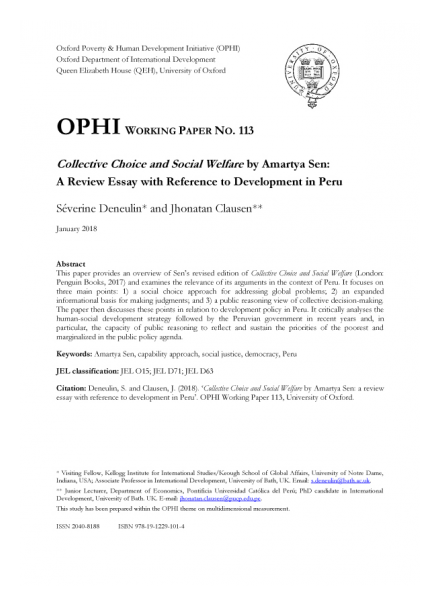 Collective Choice and Social Welfare by Amartya Sen: A Review Essay with Reference to Development in Peru